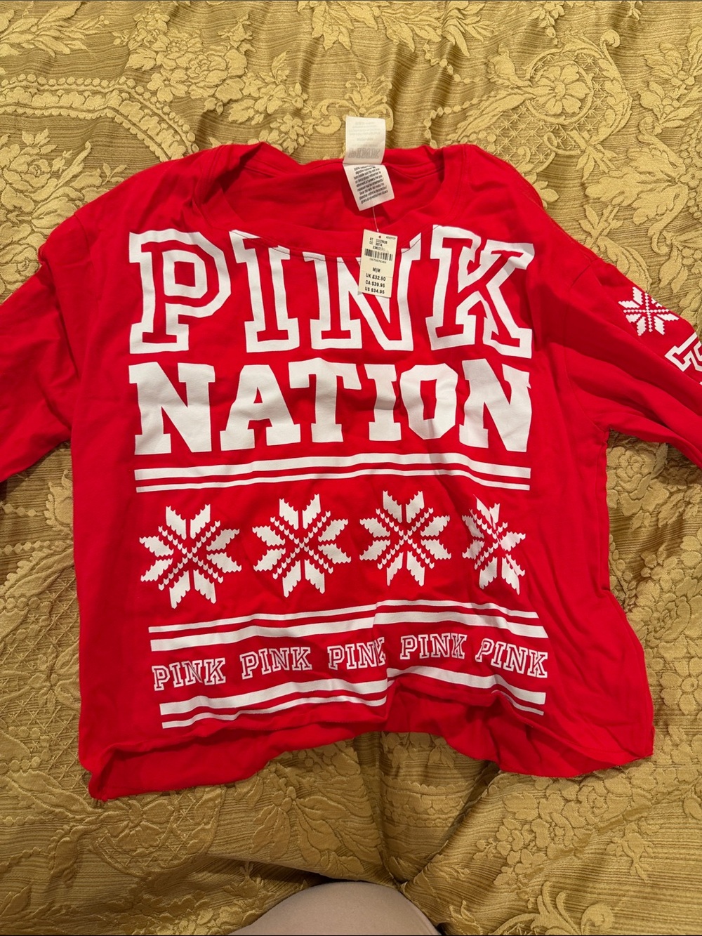 PINK Victoria's Secret Red 'PINK NATION' Graphic Long Sleeve Hoodie